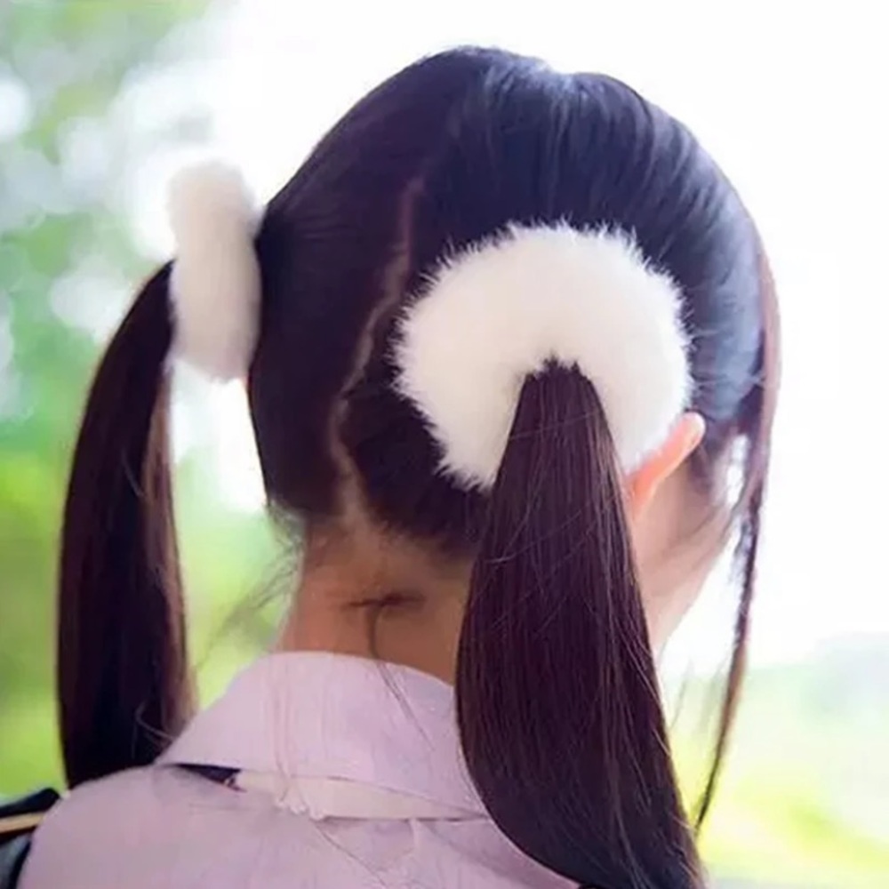 2 pieces 1pair fluffy faux fur furry scrunchies